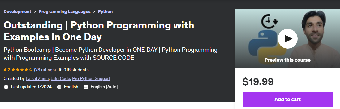 Python Course on Udemy with Faisal Zamir