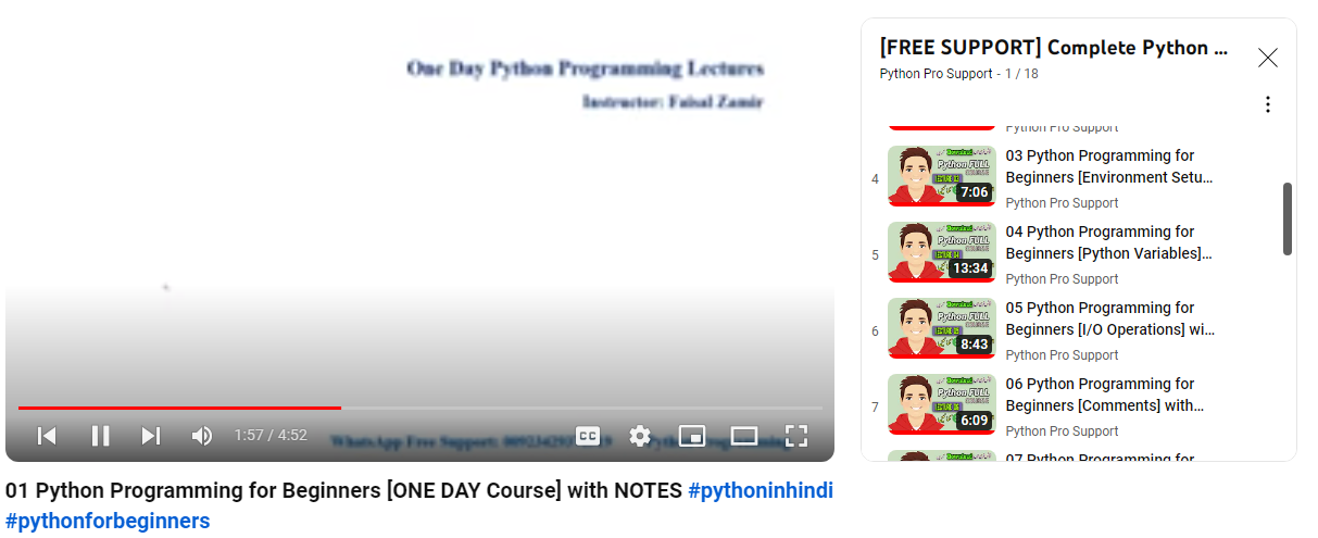 Python in one day on Youtube by faisal zamir